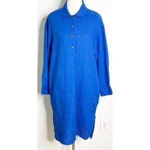 Linen ID Studio Cobalt Blue  Linen Loose Shirt Dress Size M Made In Lithuania
